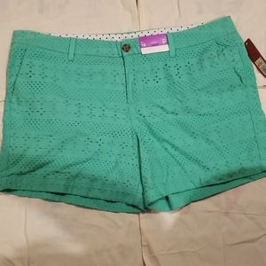 Green eyelet lace shorts